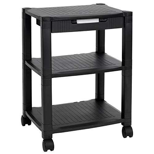 Mount-It! Mobile Printer Stand with Drawer | Height Adjustable Printer Cart with 4 Swivel Wheels and Cable Management | Rolling Printer Stand with Storage, 3 Tier (Black) 2
