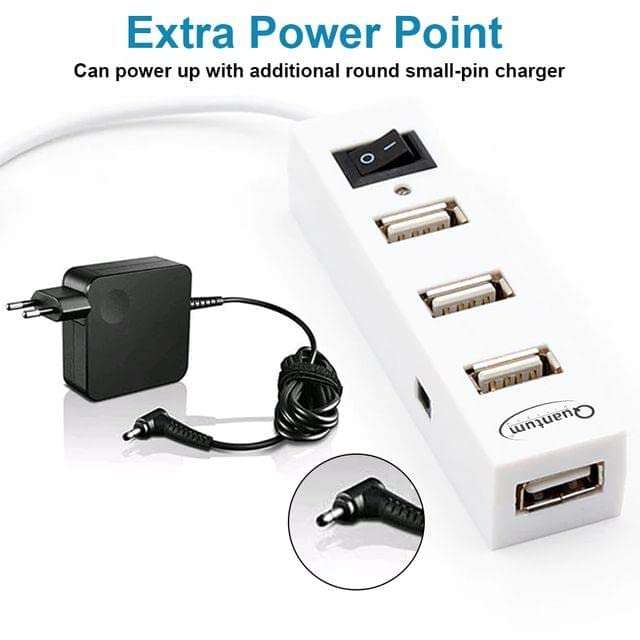 Quantum QHM7307 Mini Spill-Resistant USB Wired Slim Keyboard with Chocolate Keys & QHM6660 4 Port Hi-Speed USB Hub with Power Switch (Multicolor) 4