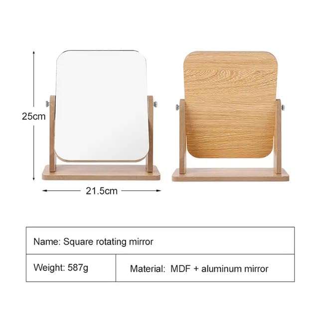 CRAVILA Wooden Tabletop Makeup Mirror 360 Degree Portable Adjustable Table Desk Mirror Vanity Make up Bathroom Living Room Shave Make up Mirror Big 4