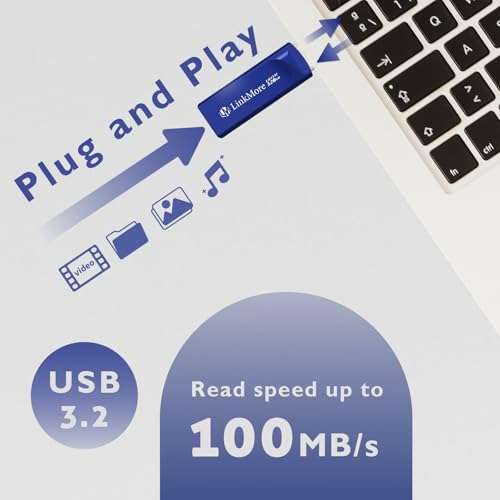 LinkMore EJECT32 128GB USB 3.2 Flash Drive, Read Speed up to 100MB/s, Retractable Design Thumb Drive 3