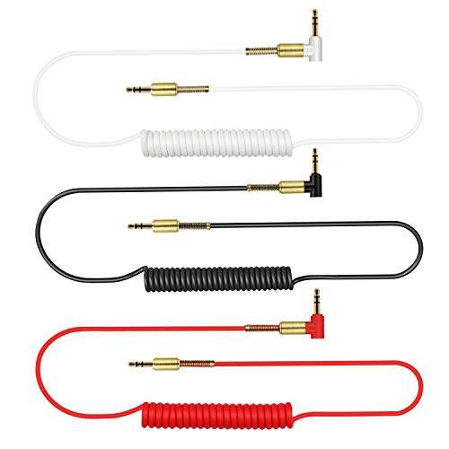 OUOU 3.5mm Audio AUX Cable [3-Pack/5ft] 90°Angled 3.5mm Aux Cable Male to Male Stereo Audio Spring Cables Compatible with Car, Beats Headphone, Studio, Recorder, Smartphone,Home Stereos,Speaker 2