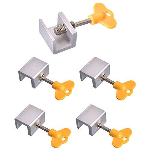 KISEER 5 Pack Sliding Windows Lock Stopper Aluminum Alloy Door Security Lock Stop with Key for Home or Office 1