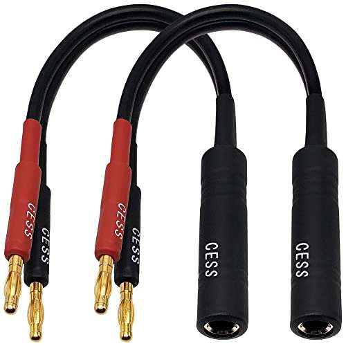 CESS-020 1/4 Inch TS to Dual Banana Plug Speaker Adaptor, 6 Inch - Mono 6.35mm Female Jack to Banana Cable - 2 Pack 6
