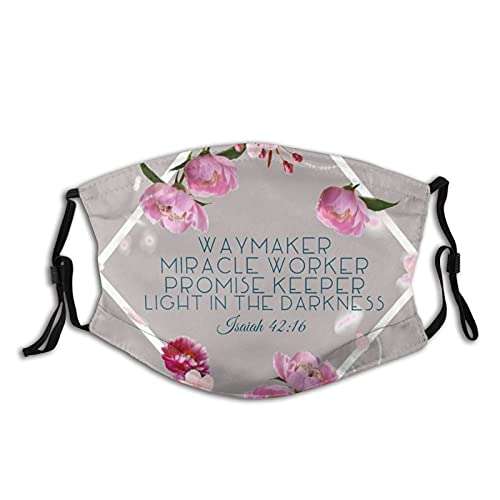 LAIPUTER Jesus Waymaker Miracle Worker Promise Keeper Isaiah Face Mask With 2 Filters Reusable Breathable Adjustable Anti-Dust Wind Sun-Proof Fashion Balaclava For Women Men 1