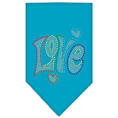 Mirage Pet Products 67-95 LGTQ Technicolor Love Rhinestone Turquoise Print Bandana, Large
