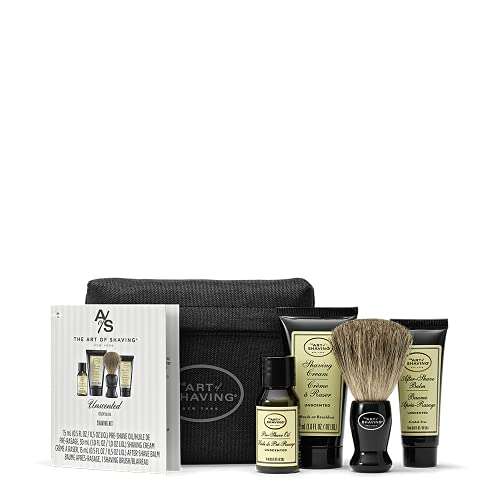 The Art of Shaving Shaving Kit for Men - 4 Elements of the Perfect Shave with Shaving Cream, Shaving Brush, After Shave Balm, & Pre Shave Oil, Unscented 1