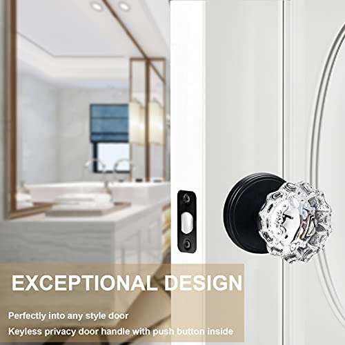 SHINY HANDLES Glass Door Knobs Interior, Vintage Privacy Clear Crystal Door Knobs with Lock for Bedroom Bathroom Matte Black 6