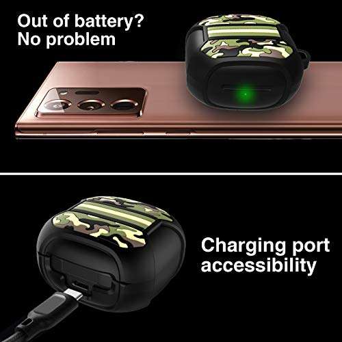 TAGCMC Camo Armor Designed for Galaxy Buds Pro 2 Case(2021),Galaxy Buds Pro Case/Galaxy Buds Live Case Cover - Night Luminous Shockproof Silicone Case,with Detachable Carabiner ，Black/Green Camouflage 5