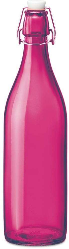 1st Time Multipurpose Kitchen Storage Glass Milk Bottle With Lid, Pink, 1000 Ml, 8 X 8 X 32 Cm 1