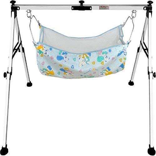 Yuvi fashion point® - Silver Premier Series Stainless Steel Folding Baby Cradle with Soft Cotton Mosquito Net Hammock 1