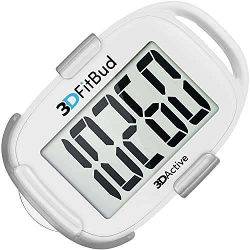 3DFitBud Simple Step Counter Walking 3D Pedometer from 3DActive with Clip & Lanyard - A420S - White 1