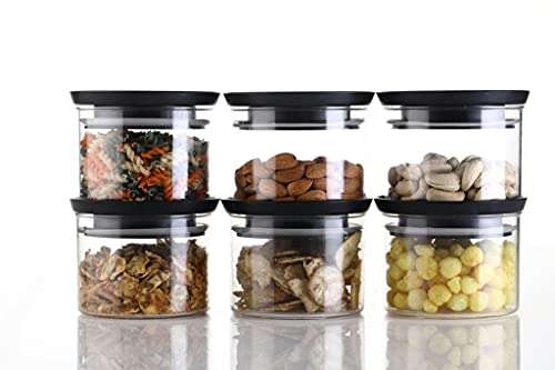 YouBee Plastic Air Tight Kitchen Storage Container For Rice | Dal | Atta, Bpa-Free, Flour | Cereals | Snacks | Stackable | Modular, Round, 500 Ml Set 6 (Black) 3