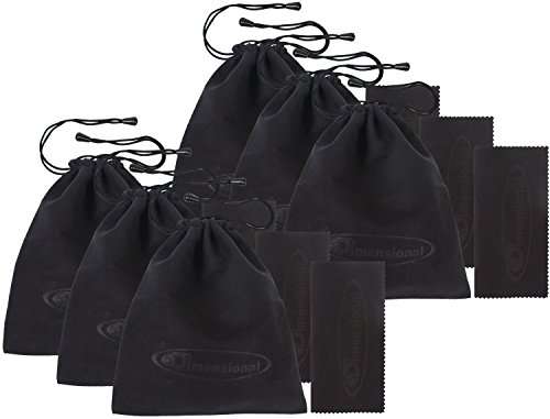 eDimensional 3D Glasses Storage Bag Stealth Black 6 Pack Case Compatible with Samsung 3D Glasses and All Other Active 3-D Glasses with Non Foldable Arms - Includes Microfiber Cleaning Cloth!