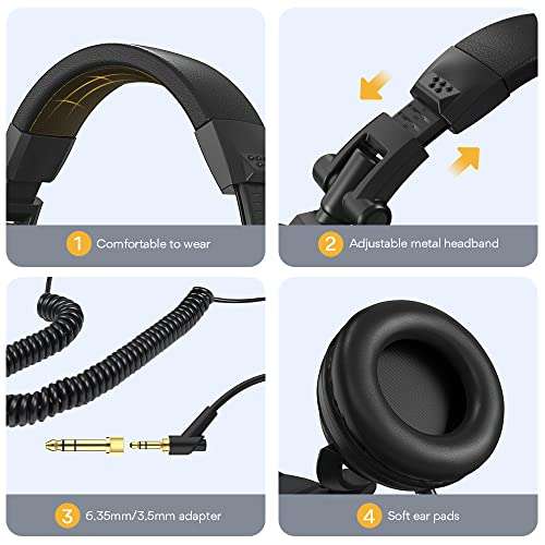 MAONO AU-MH501 Over-Ear Wired Studio Headphones, Stereo Monitor Closed Back Headsets with 50mm Driver and Lightweight Foldable Design for Gaming, Singing, Microphone Recording, Mobile, PC (Black) 6