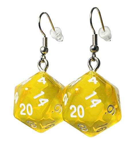 d20 Dice Earrings Translucent (Yellow)
