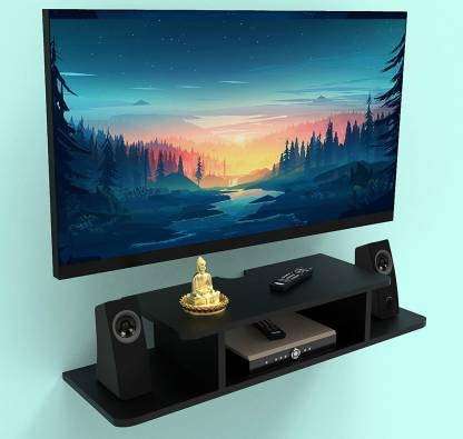 Explore Wood Crafts Handicraft TV Entertainment | Wall Unit Engineered Wood, Wall Set-top Box Stand, Modern TV Cabinet, Living Room Storage Space (Black) 1