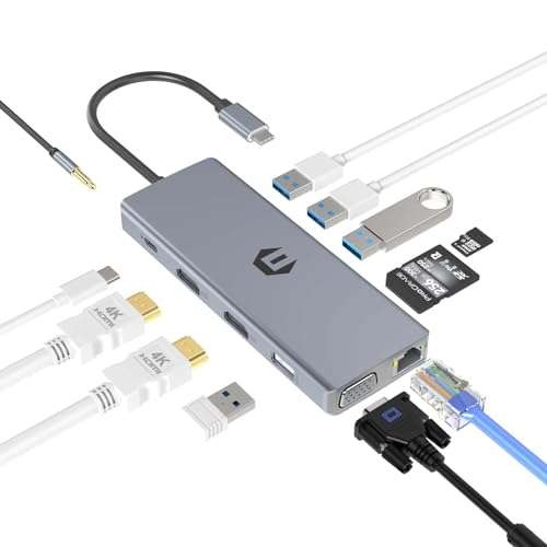 USB C Hub, TOTU 13-in-1 USB C Docking Station with Ethernet, 4K USB C to 2 HDMI, VGA, 2 USB 3.0, 2 USB 2.0, 100W PD, SD/TF Cards Reader, Mic/Audio Docking Station for XPS and Other USB C Devices 1