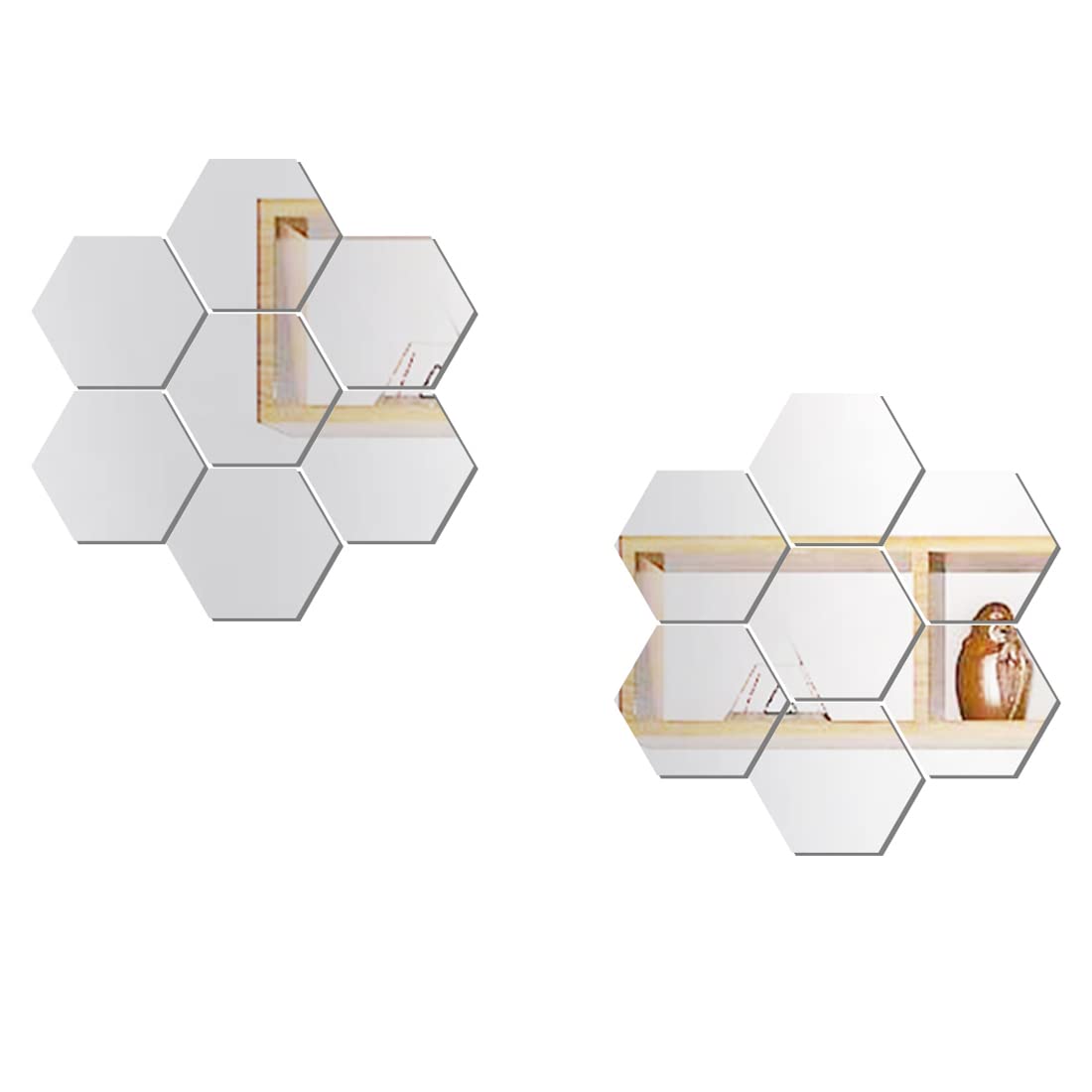 WallWear Mirror Sticker for Home Decoration | Mirror Finish Wall Stickers | Pack of 14 Hexagon Silver -Self Adhesive Acrylic Sticker, Mirror Stickers for Home & Festivals Decoration 1