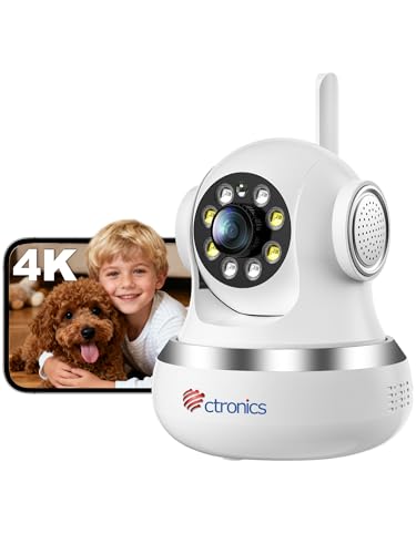 Ctronics 4K Security Camera Indoor, Dual-Band Wi-Fi, AI Human/Pet Detection with Auto Tracking, 20m Full-Color Night Vision, Sound & Light Alarm, 8 Preset Positions, App & PC