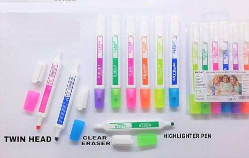 KRYTONE®Erasable Highlighter Twin Head 6pcs Set Marker Pen Light Pen Drawing Art Supplies, Multicolor 4