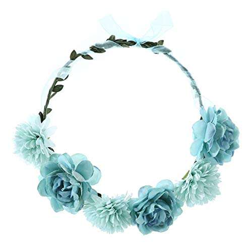 FEDULK Womens Flower Crown Wreath Headband Wedding Bride Accessories Halloween Christmas Headdress Hair Garland(Blue)
