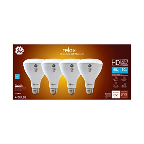 GE Relax LED Indoor Floodlight Bulbs, 10.5 Watt (65 Watt Equivalent) Soft White, Medium Base, Dimmable (4 Pack)