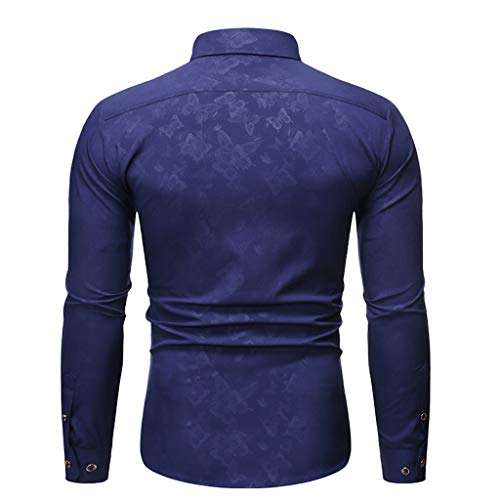 Mens Novelty Butterfly Printed Shirts Long Sleeve T-Shirt Casual Slim Fit Dress Shirts Navy 6