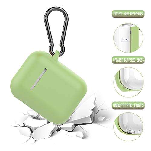 Airpods Case, Music tracker Protective Thicken Airpods Cover Soft Silicone Chargeable Headphone Case with Anti-Lost Carabiner for Apple Airpods 1&2 Charging Case (Matcha Green) 4