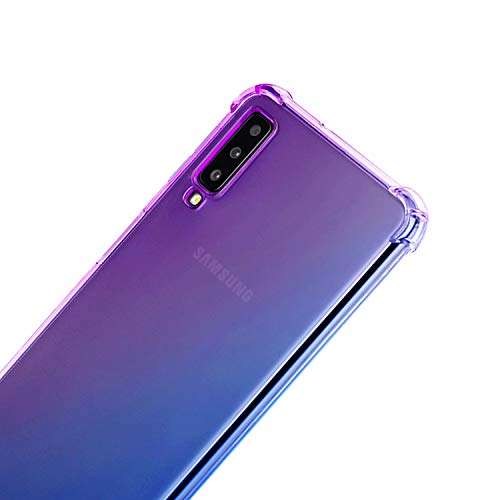 BAISRKE Clear Gradient Case for Galaxy A7, Shock Absorption Flexible TPU Soft Edge Bumper Slim Protective Cases Cover for Samsung Galaxy A7 2018 A750 SM-A750F - Blue Purple 2