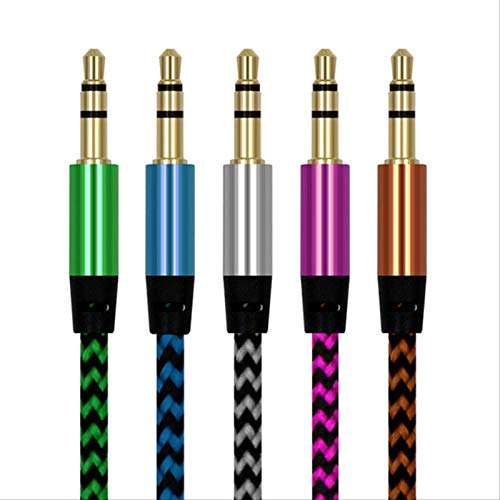SRWYBB 1m Nylon Jack Aux Cable 3.5 Mm to 3.5mm Audio Cable Male to Male Gold Plug Car Aux Cord for iPhone Samsung Xiaomi（Random Color 2pcs Pack） 1