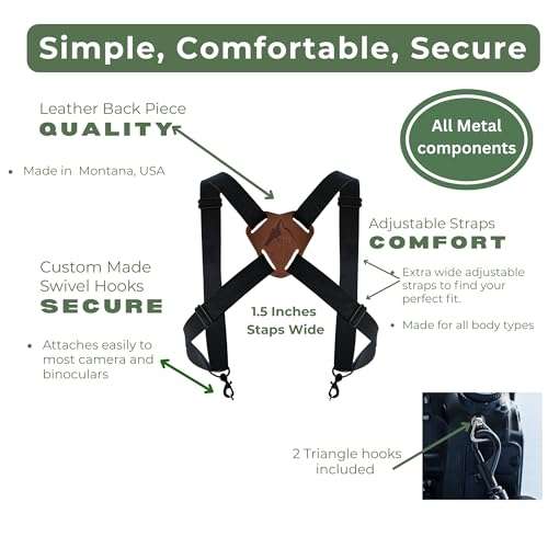 Nyack Exchange Camera and Binocular Harness| Raven | USA Made, Quick Release, Adjustable Straps for Hiking, Birding, Hunting 2