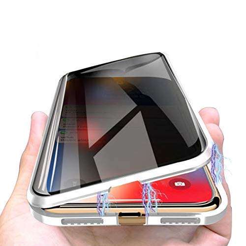 Privacy Magnetic Case for iPhone 11 Pro Max, Anti Peeping Clear Double Side Tempered Glass [Magnet Absorption Metal Bumper Frame] Thin 360 Full Protective Phone Case for iPhone 11 Pro Max 6.5'' Silver 1