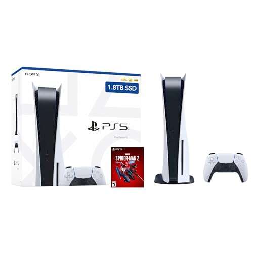 PlayStation 5 Enhanced Storage 1.8TB Disc Version Console - PS5 Disc Console with 1.8TB Ultra-High Speed PCIe Gen 4 NVNe SSD, DS Controller, Case, White, with Spider-Man2 Voucher [video game] [video game] [video game] [video game] [video game]