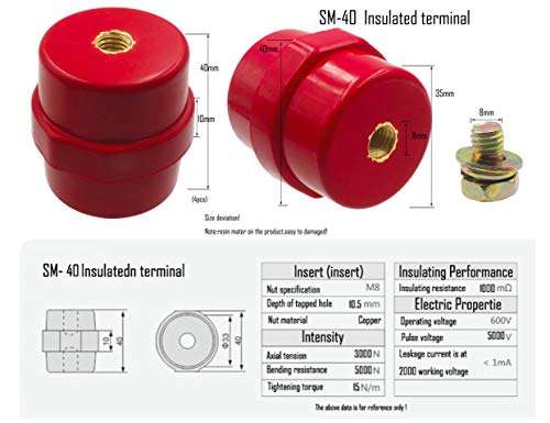 LBY 4pcs Busbar Insulator, SM-40 Polyester Standoff Insulators with Screw(M8), High-Strength Busbar Insulator Supporter, Resin(Red) 6