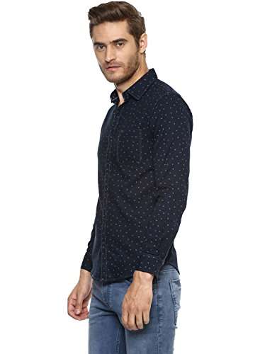 Mufti Men's Printed Slim Fit Casual Shirt (MFS-9332-G_Navy_L) 4