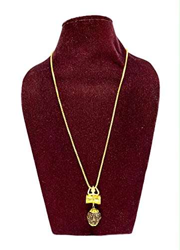 MAHANT JI Gold Plated Trishul Damru 5 Mukhi Rudraksha Locket With Chain For Men And Women Lab Certificate, Gangajal And Chandan From Kashi