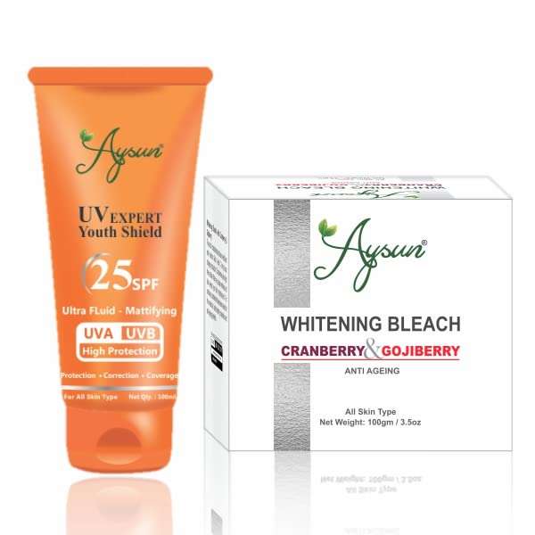 Aysun Combo Pack of UV Expert Youth Shield 25SPF & Whitening Bleach Cranberry-Gojiberry Pack of 2