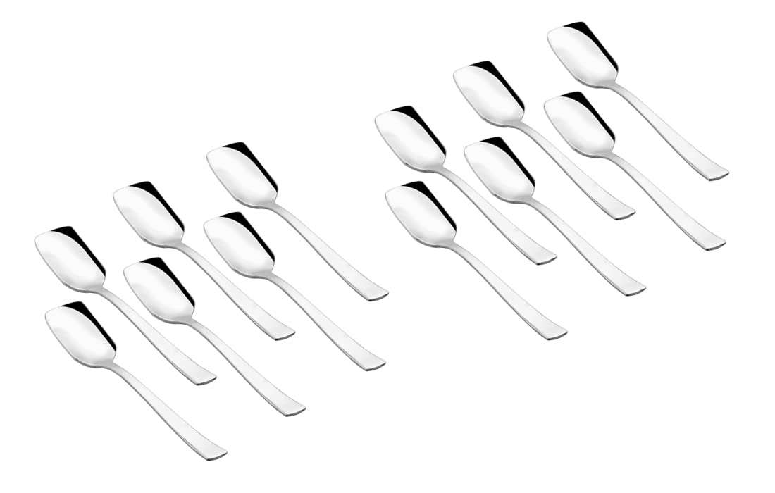 KOKO Gleen Stainless Steel Set of 12 Pcs Ice-Cream Spoons, Silverware Spoon Set, Rust Proof High Durable Stylish Dishwasher Safe, Size 14 cm X 5cm