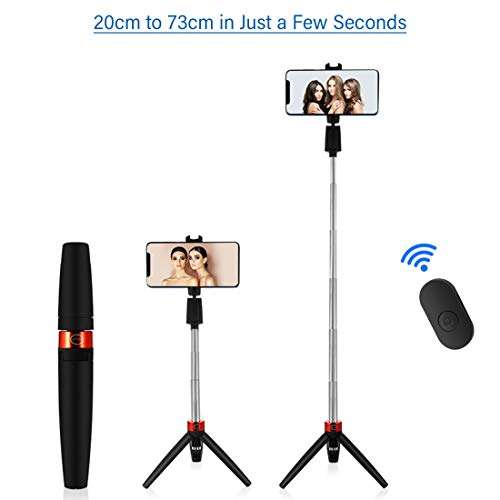 pTron Glam Plus Bluetooth Extendable Selfie Stick with Tripod Stand, Wireless Remote, 73cm Extended Length, Compatible with 6-8cm Width Phones & Replaceable Battery - (Black & Red) 3