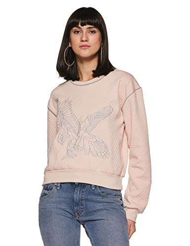 NUSH by Anushka Sharma Women's Sweatshirt (NSH217EMBSWT172- Peach_M)