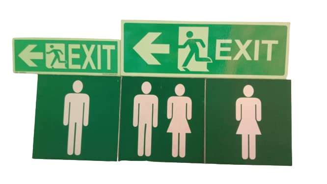 K T I® Autoglow Signage Exit with Left Arrow Sign Board 3mm PVC Sheet with high Glow intensity in Total Darkness Size- 100x300 MM Pack Of 2 6