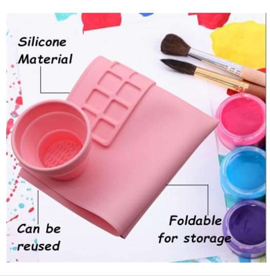 Roxbury Silicone 43 * 38cm Multipurpose Washable Craft Mat with Cleaning Cup Non-Slip Resistant Mat Modern Paint Clay Mat Dishwasher-Safe Arts and Crafts Painting Resin Casting 3