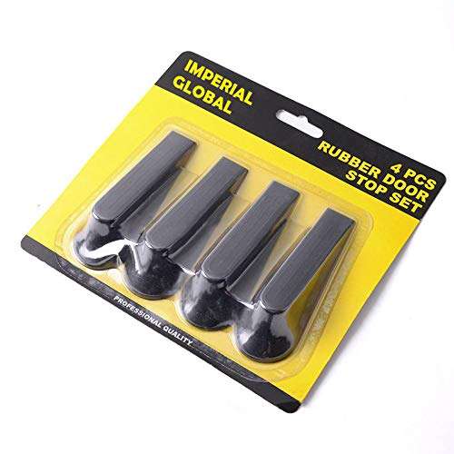 Imperial Global Door Stoppers – Pack of 4 Rubber Security Door Stops – Door Holder Stopper Wedges for All Floor Types - Heavy Duty, Durable & Non Scratching Door Jams up to 1.1 Inch (Black) 1