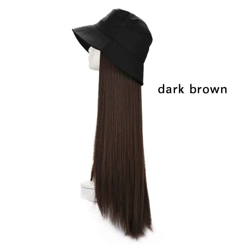 CHANDERKASH 24" Synthetic Hair Extension Attached Bucket Hat Long Straight Wig 3