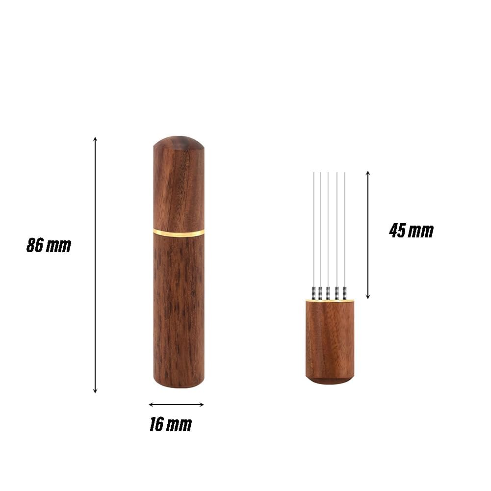 MATSON Coffee Stirrer,Espresso Distribution Tool Coffee Stirring Tool,Professional Barista Hand Needle Type Distribution Tool 5 Needles 0.4mm Natural Wood Handle and Stand 3