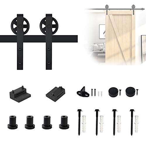 Enweonga Black Sliding Barn Door Hardware Track Kit, Sliding Track Roller Hangers for Single Doors, Mute, Durable,59.05in 1
