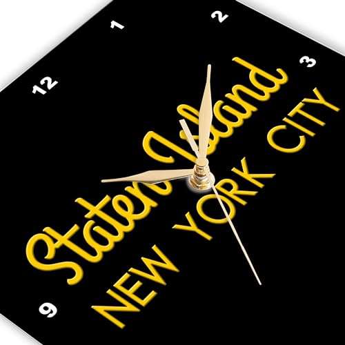 3dRose Wall Clock Silent - 13 inch - Staten Island, New York City Borough. Patriot Home Town Gift, Charm - Alexis Design - American Cities Yellow on Black 4