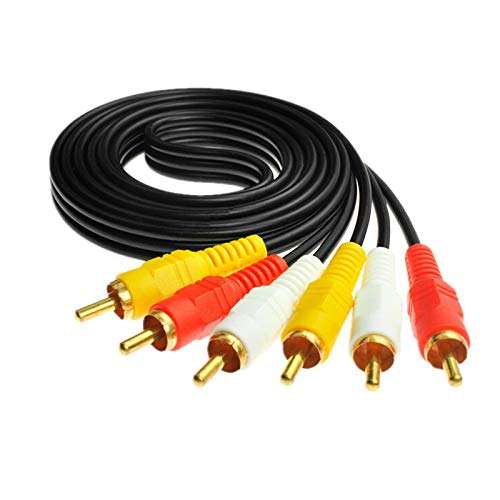 VizGiz 2 Pack 3 RCA Male to Male Cable AV Audio Video Composite Premium Gold Plated DFC RG59 Stereo Cables for Home Theater DSS Receivers S-Video VCR Camcorders DVD Players HD-TV (3RCA 5FT 1.5M) 2