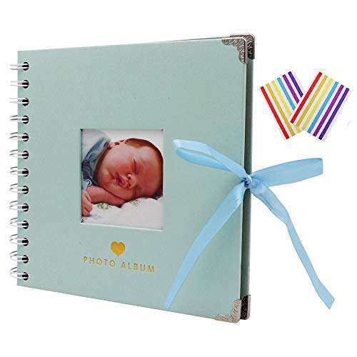 WCR Scrapbook Photo Album, DIY Memory Book Guest Book for Baby Shower Birthday Wedding Anniversary Gifts, Baby Scrapbook with Photo-Openning 40 Black Pages and Stickers (Powder Blue, 6.8 x 6.8 Inch) 1