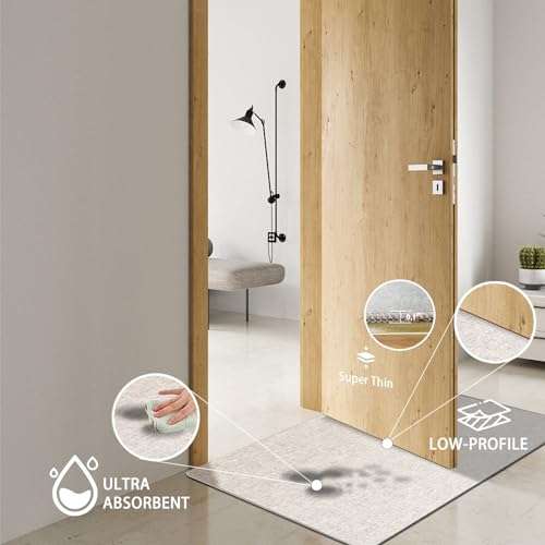 Yancorp 17"x48" Ultra Thin Long Bathroom Rugs,Low Profile Long Bath Mat Non Slip Fit Under Door Absorbent Washable Indoor Door Mat Shower Sink 4